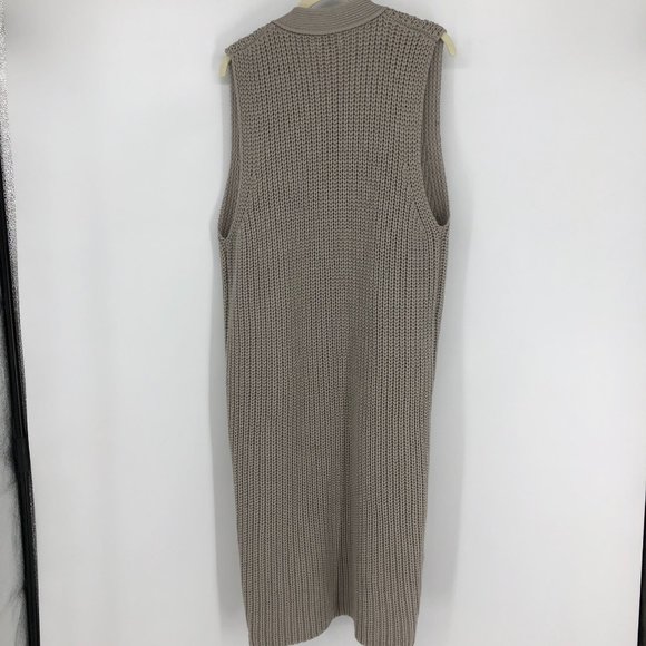Oak + Fort Taupe Grey Cotton Ribbed Chunky Knit Sleeveless Longline Cardigan M - Picture 6 of 8
